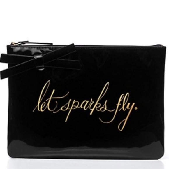 Kate Spade New York "Let Sparks Fly" Georgie Pouch/Clutch/Case - Patent Black - Picture 1 of 10